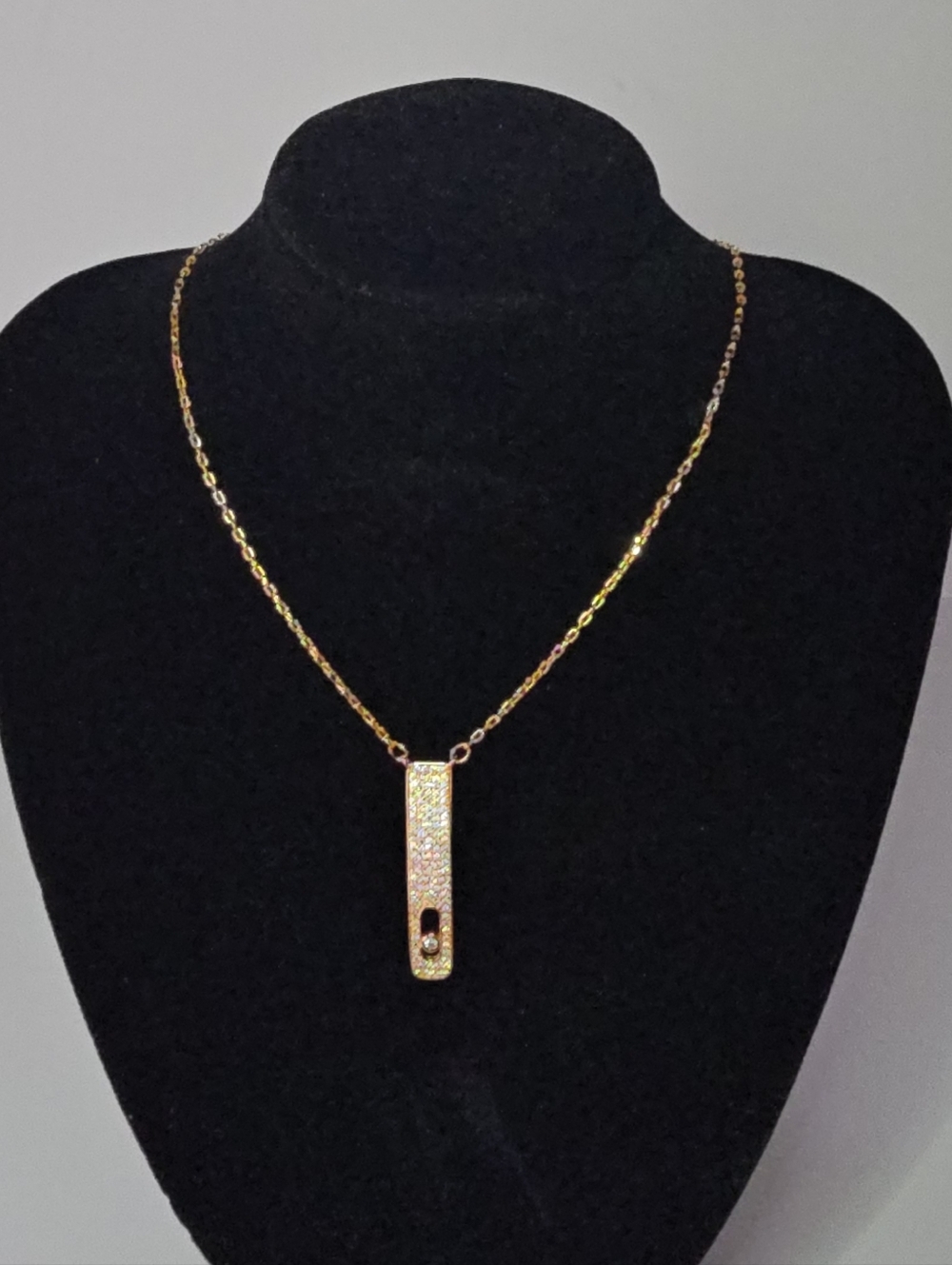 Gold Pavé Bar Pendant Necklace - Classic Gold Tone